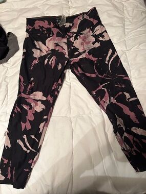 Calvin Klein Black Leggings with Pink Floral Graphic cropped length